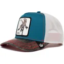 cappellino-trucker-blu-bianco-e-nero-dinosauro-velociraptor-clever-swift-robber-the-farm-di-goorin-bros
