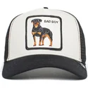 cappellino-trucker-bianco-e-nero-cane-rottweiler-bad-boy-the-baddest-boy-the-farm-di-goorin-bros