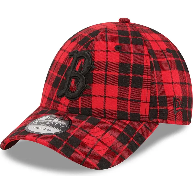 cappelli-curva-rosso-cinghia-regolabile-negro-9forty-plaid-dei-boston-red-sox-mlb-di-new-era