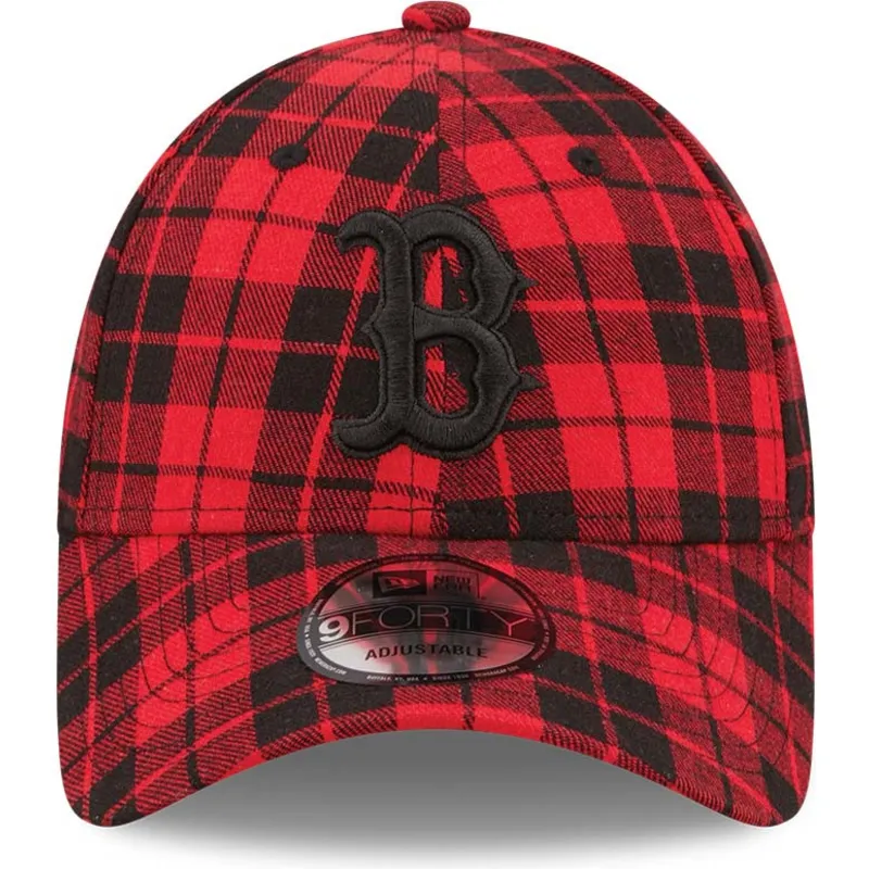 cappelli-curva-rosso-cinghia-regolabile-negro-9forty-plaid-dei-boston-red-sox-mlb-di-new-era