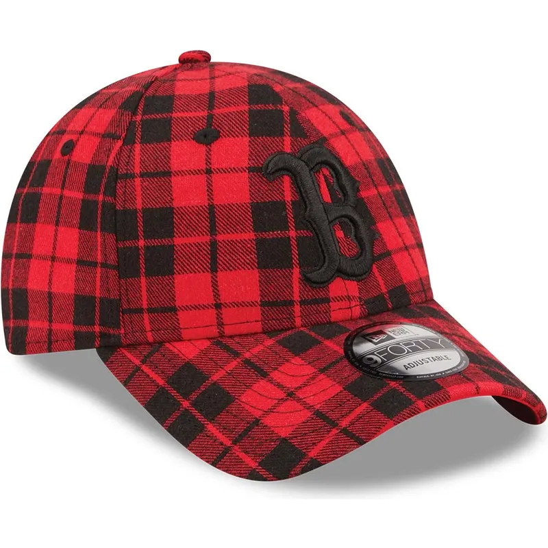 cappelli-curva-rosso-cinghia-regolabile-negro-9forty-plaid-dei-boston-red-sox-mlb-di-new-era