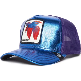 cappellino-trucker-blu-e-viola-pesce-combattente-siamese-fighter-blue-light-metallic-the-farm-di-goorin-bros
