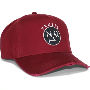 The No.1 Face Curved Brim Trusts No.1 Distressed Black White Logo Maroon Adjustable Cap