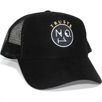 The No.1 Face Trusts No.1 Suede Black Gold Logo Black Trucker Hat