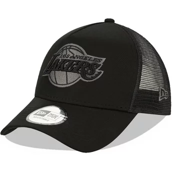 New Era Black Logo 9FORTY A Frame Tonal Los Angeles Lakers NBA Black Trucker Hat