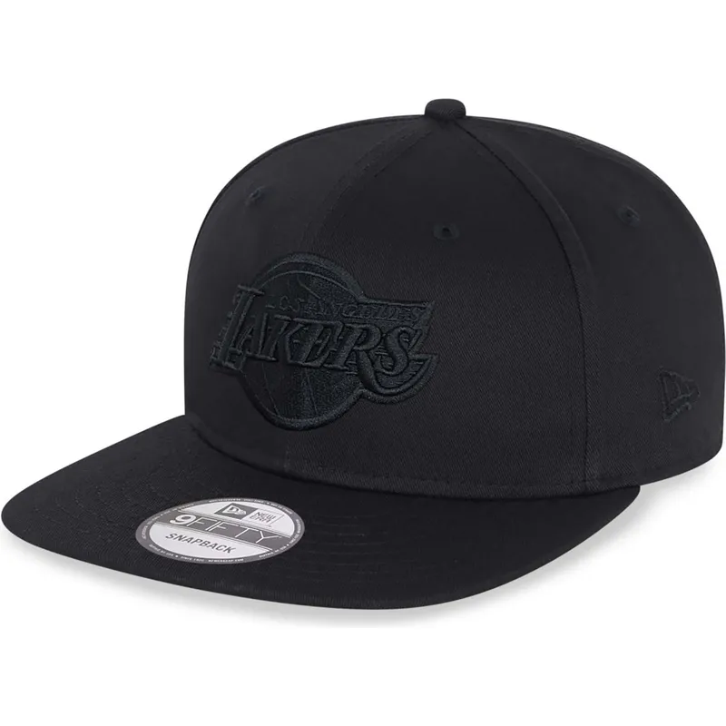 cappello-piatto-nero-snapback-con-logo-nero-9fifty-dei-los-angeles-lakers-nba-di-new-era