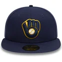 cappello-piatto-blu-navy-aderente-59fifty-authentic-on-field-dei-milwaukee-brewers-mlb-di-new-era