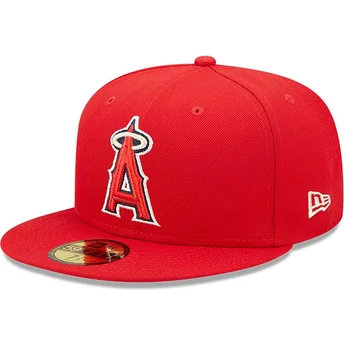 Cappello piatto rosso aderente 59FIFTY Authentic On Field dei Los Angeles Angels MLB di New Era
