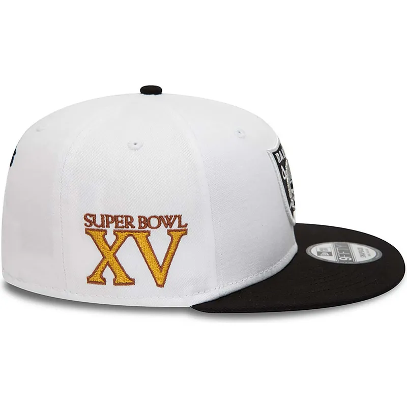 cappelli-piatta-bianco-snapback-9fifty-crown-patches-super-bowl-xv-dei-las-vegas-raiders-nfl-di-new-era