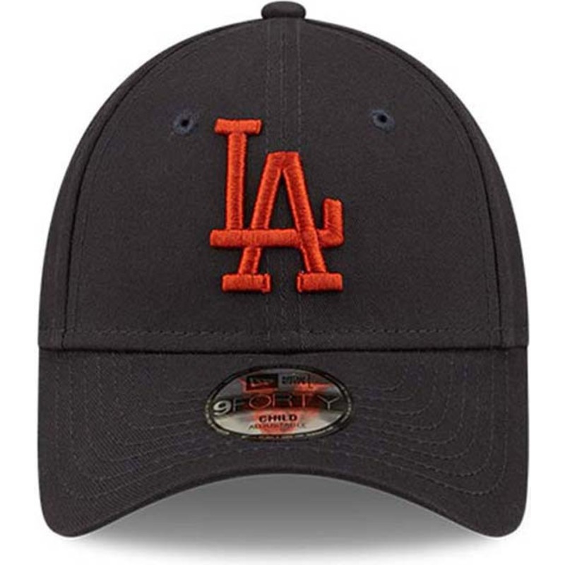 new-era-curved-brim-youth-brown-logo-9forty-league-essential-los-angeles-dodgers-mlb-navy-blue-adjustable-cap