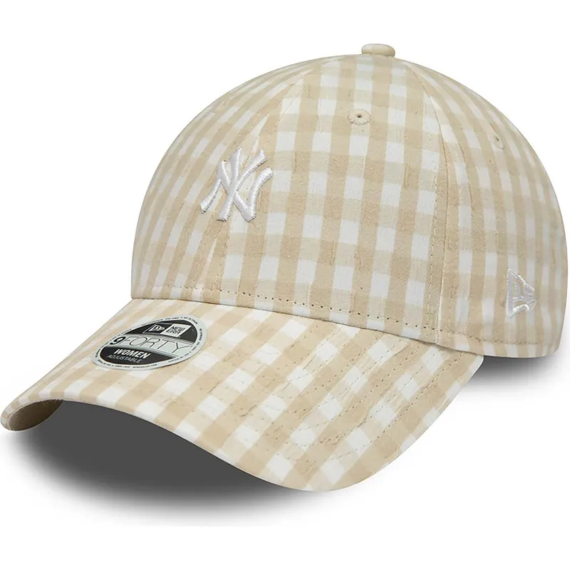 cappelli-curva-beige-cinghia-regolabile-9forty-gingham-dei-new-york-yankees-mlb-di-new-era