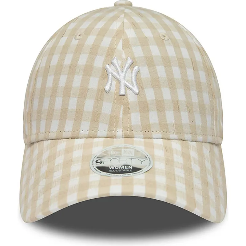 cappelli-curva-beige-cinghia-regolabile-9forty-gingham-dei-new-york-yankees-mlb-di-new-era