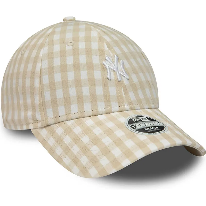 cappelli-curva-beige-cinghia-regolabile-9forty-gingham-dei-new-york-yankees-mlb-di-new-era