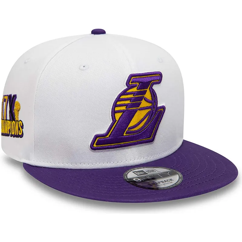 cappelli-piatta-bianco-snapback-9fifty-crown-patches-champions-dei-los-angeles-lakers-nba-di-new-era