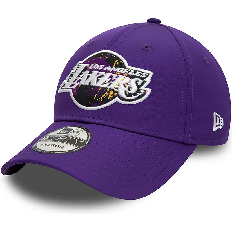 cappelli-curva-viola-cinghia-regolabile-9forty-print-infill-dei-los-angeles-lakers-nba-di-new-era