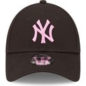 new-era-curved-brim-youth-pink-logo-9forty-league-essential-new-york-yankees-mlb-black-adjustable-cap