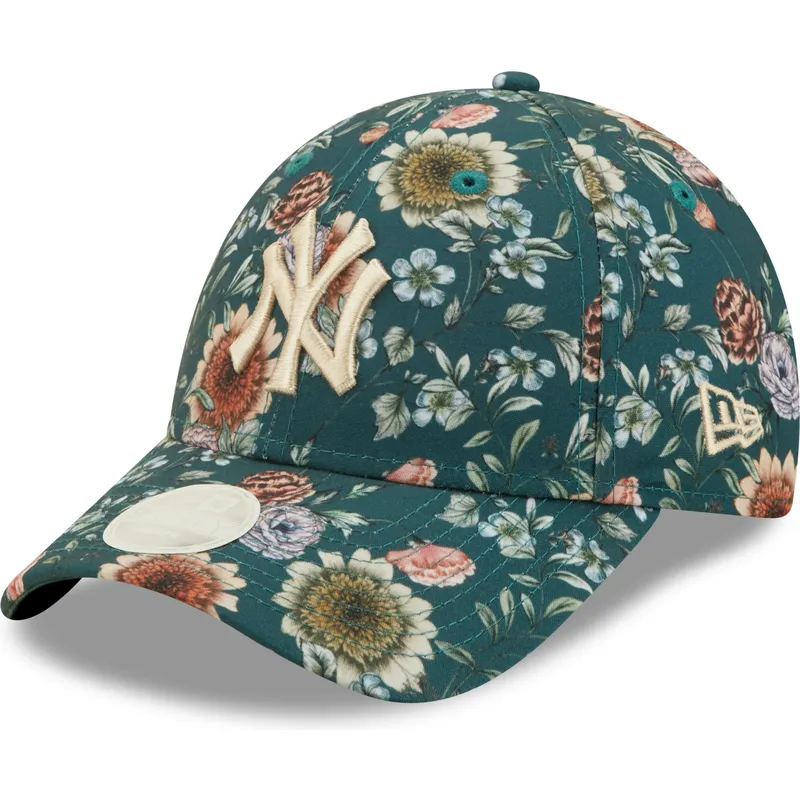 cappelli-curva-verde-cinghia-regolabile-9forty-all-over-print-floral-dei-new-york-yankees-mlb-di-new-era