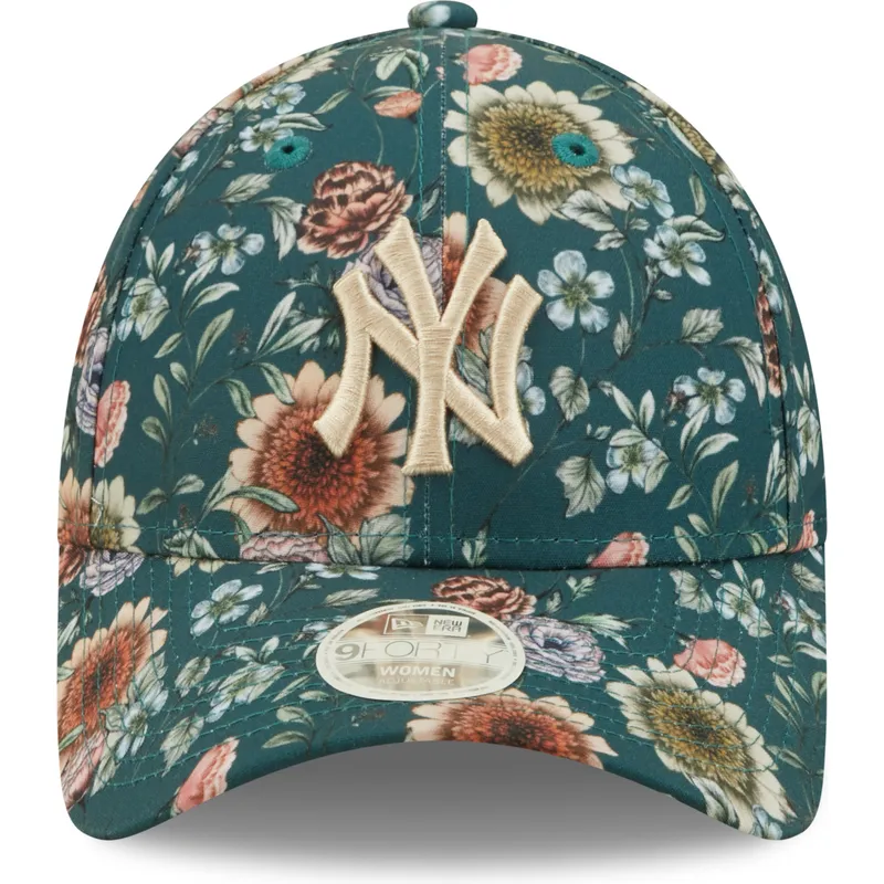 cappelli-curva-verde-cinghia-regolabile-9forty-all-over-print-floral-dei-new-york-yankees-mlb-di-new-era