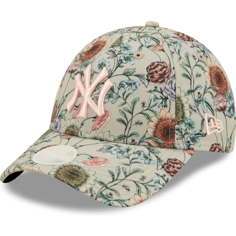 cappelli-curva-beige-cinghia-regolabile-9forty-all-over-print-floral-dei-new-york-yankees-mlb-di-new-era