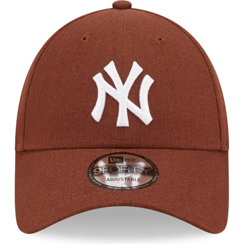 cappelli-curva-marrone-cinghia-regolabile-9forty-linen-dei-new-york-yankees-mlb-di-new-era