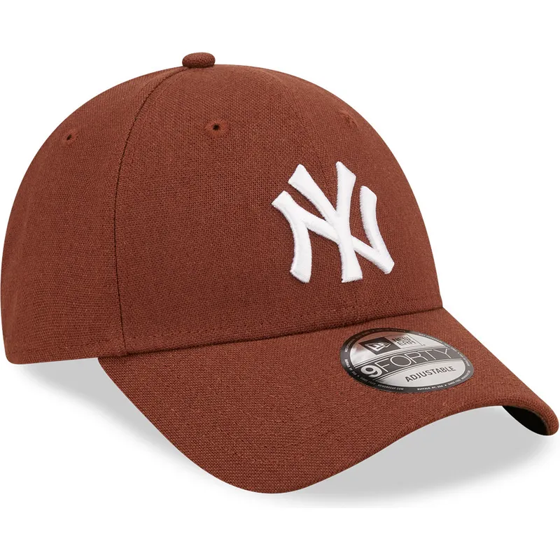 cappelli-curva-marrone-cinghia-regolabile-9forty-linen-dei-new-york-yankees-mlb-di-new-era