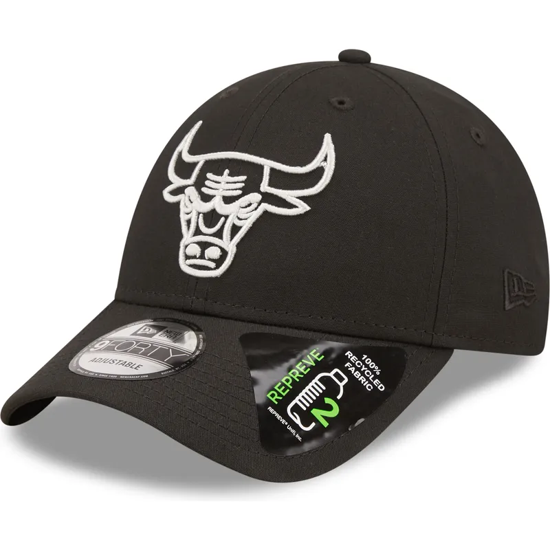 cappellino-curvo-nero-regolabile-9forty-repreve-monochrom-di-chicago-bulls-nba-di-new-era