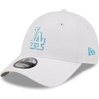New Era Curved Brim Blue Logo 9FORTY Neon Outline Los Angeles Dodgers MLB White Adjustable Cap