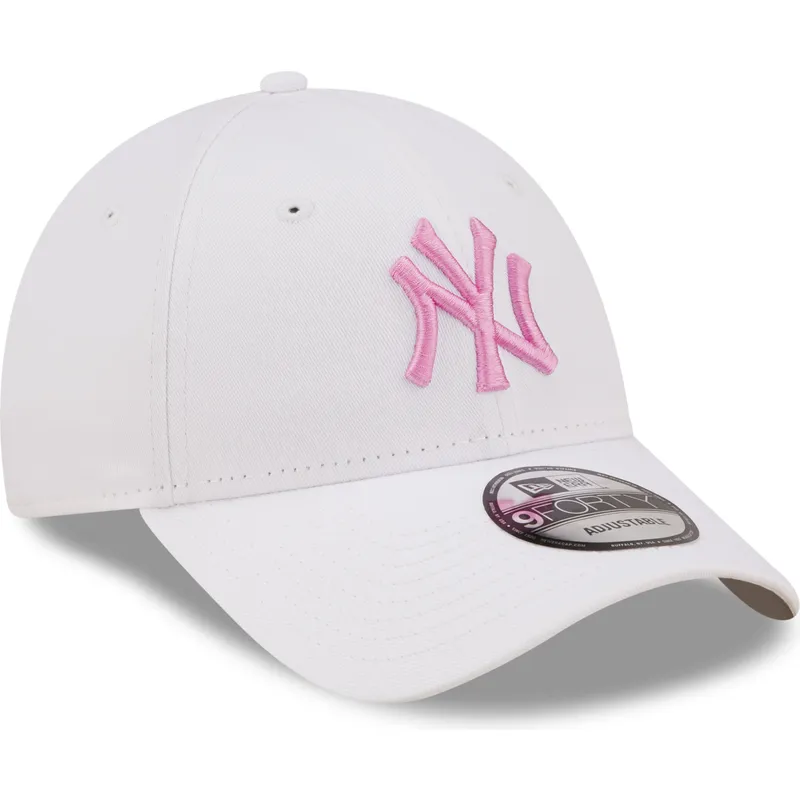 cappelli-curva-bianco-cinghia-regolabile-rosa-9forty-league-essential-dei-new-york-yankees-mlb-di-new-era