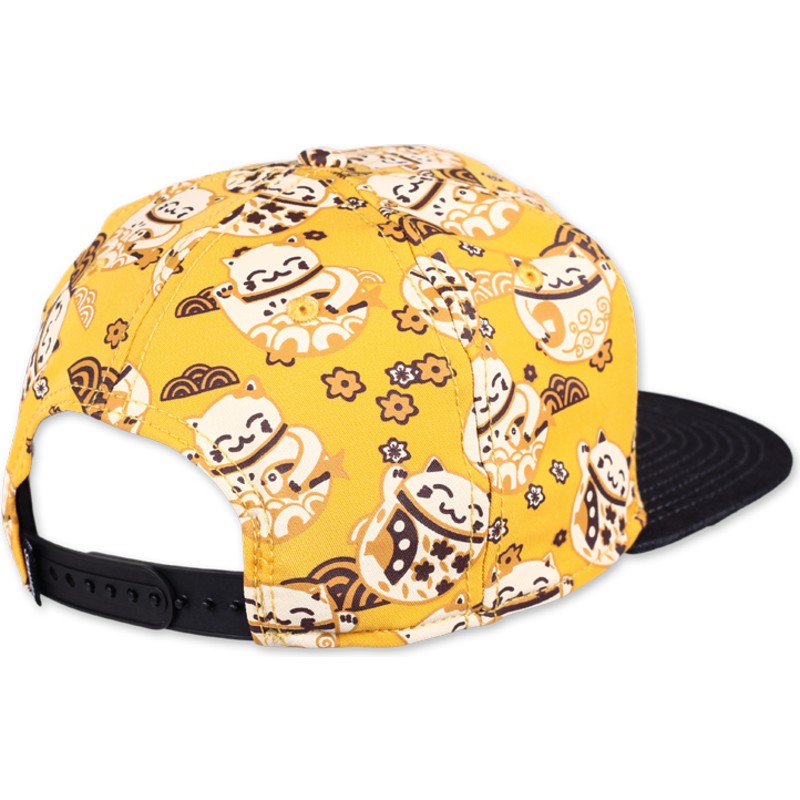djinns-flat-brim-lucky-cat-linen-yellow-and-black-snapback-cap