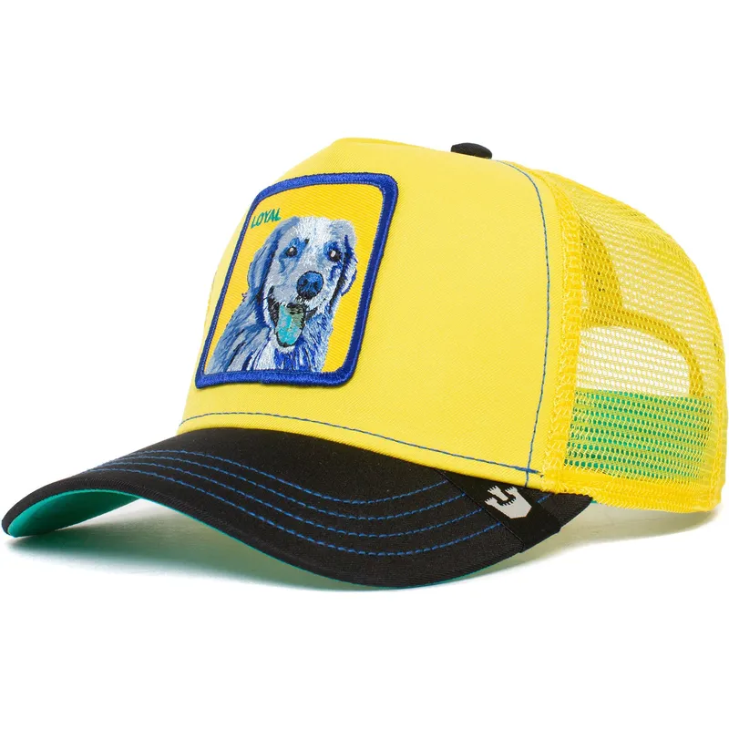 cappellino-trucker-giallo-e-nero-cane-labrador-retriever-loyal-doggy-trip-the-farm-di-goorin-bros