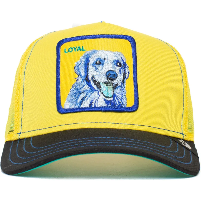 cappellino-trucker-giallo-e-nero-cane-labrador-retriever-loyal-doggy-trip-the-farm-di-goorin-bros