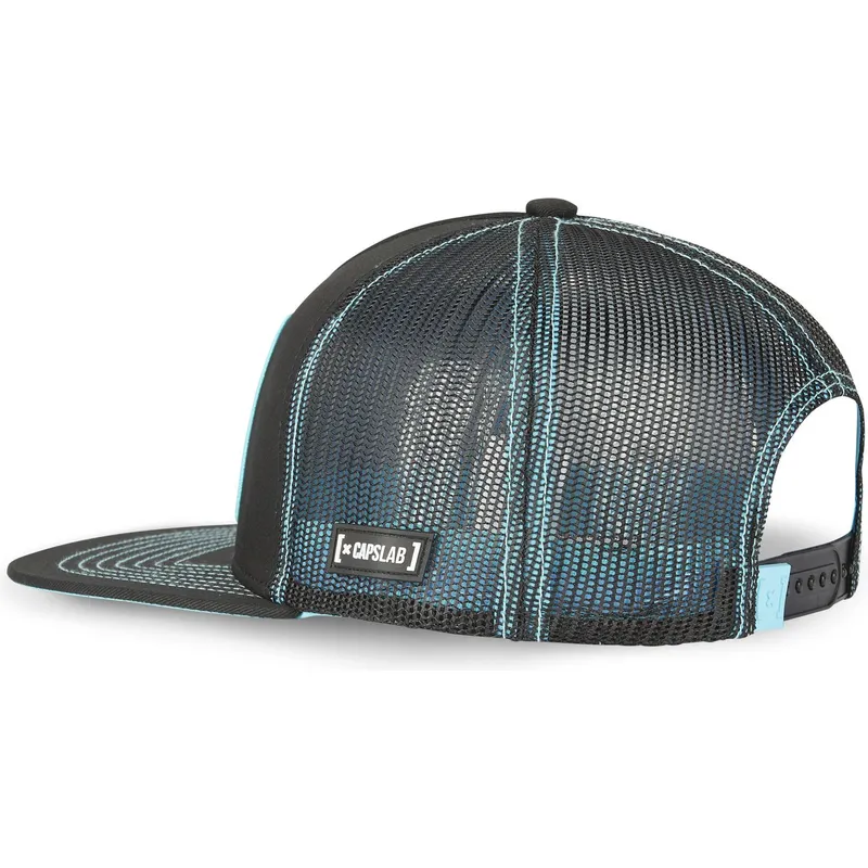 cappello-piatto-trucker-nero-e-blu-son-goku-super-saiyan-blue-sa1-dragon-ball-di-capslab