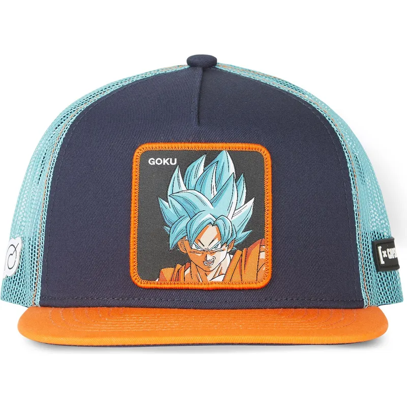 cappello-piatto-trucker-blu-marino-e-arancione-son-goku-super-saiyan-blue-sa2-dragon-ball-di-capslab