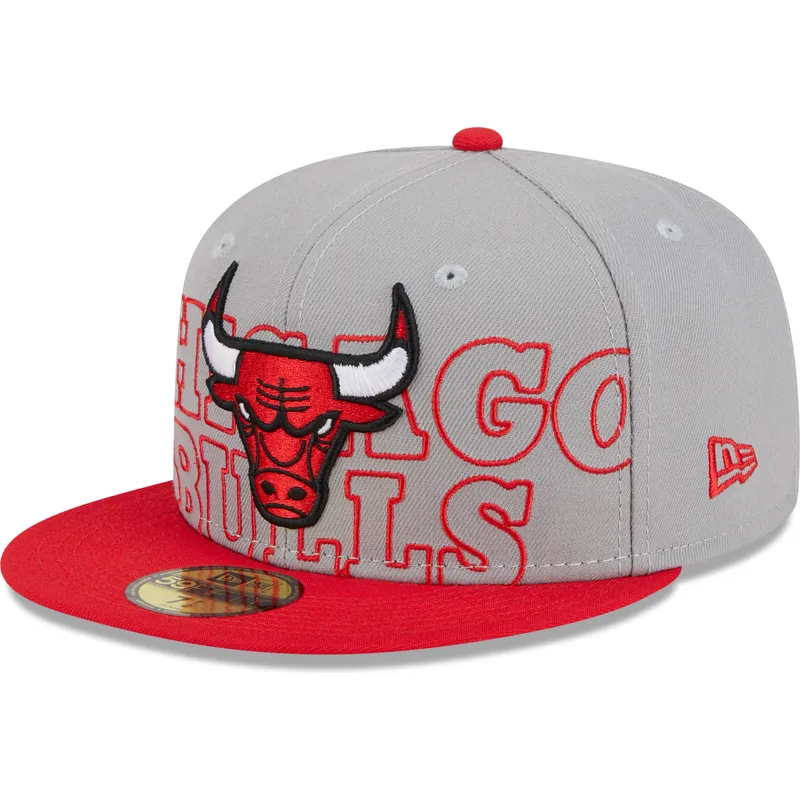 cappello-piatto-grigio-e-rosso-aderente-59fifty-draft-edition-2023-di-chicago-bulls-nba-di-new-era
