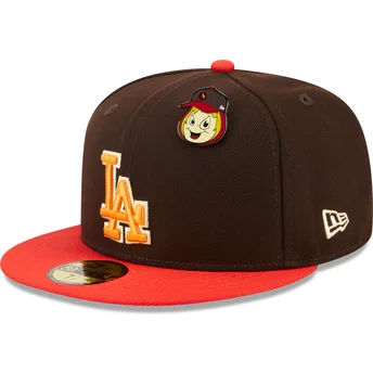 Cappello piatto marrone e rosso regolato 59FIFTY The Elements Fire Pin dei Los Angeles Dodgers MLB di New Era