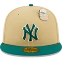 cappello-piatto-beige-e-verde-aderente-59fifty-the-elements-earth-pin-dei-new-york-yankees-mlb-di-new-era