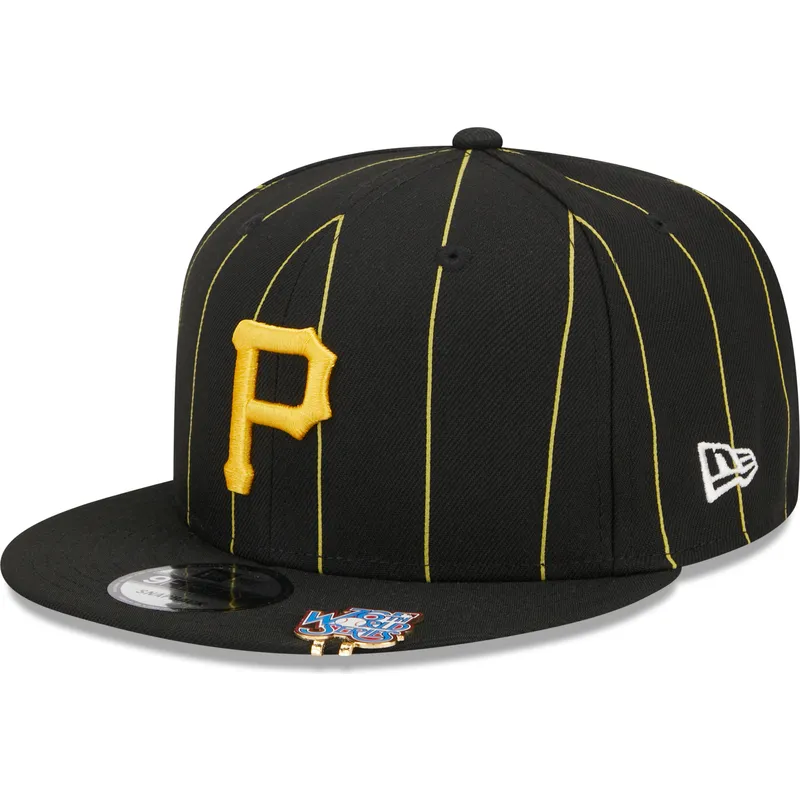 cappello-piatto-nero-snapback-9fifty-pinstripe-visor-clip-di-pittsburgh-pirates-mlb-di-new-era