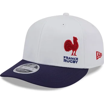 Cappellino visiera curva bianco e blu snapback 9FIFTY Stretch Snap Flawless di French Rugby Federation FFR di New Era