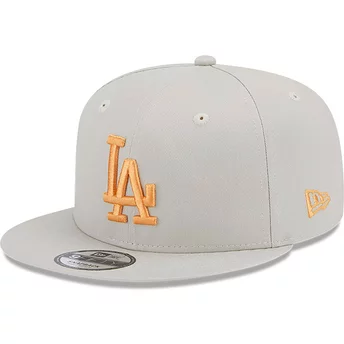 New Era Flat Brim Orange Logo 9FIFTY Side Patch Los Angeles Dodgers MLB Beige Snapback Cap