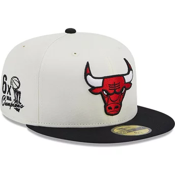 New Era Flat Brim 59FIFTY Championships Chicago Bulls NBA White and Black Fitted Cap