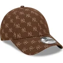 cappellino-curvo-marrone-regolabile-9forty-monogram-dei-new-york-yankees-mlb-di-new-era