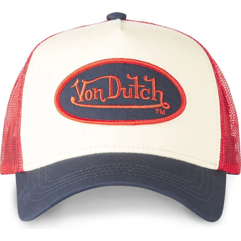 cappellino-trucker-beige-rosso-e-blu-marino-cla5-di-von-dutch