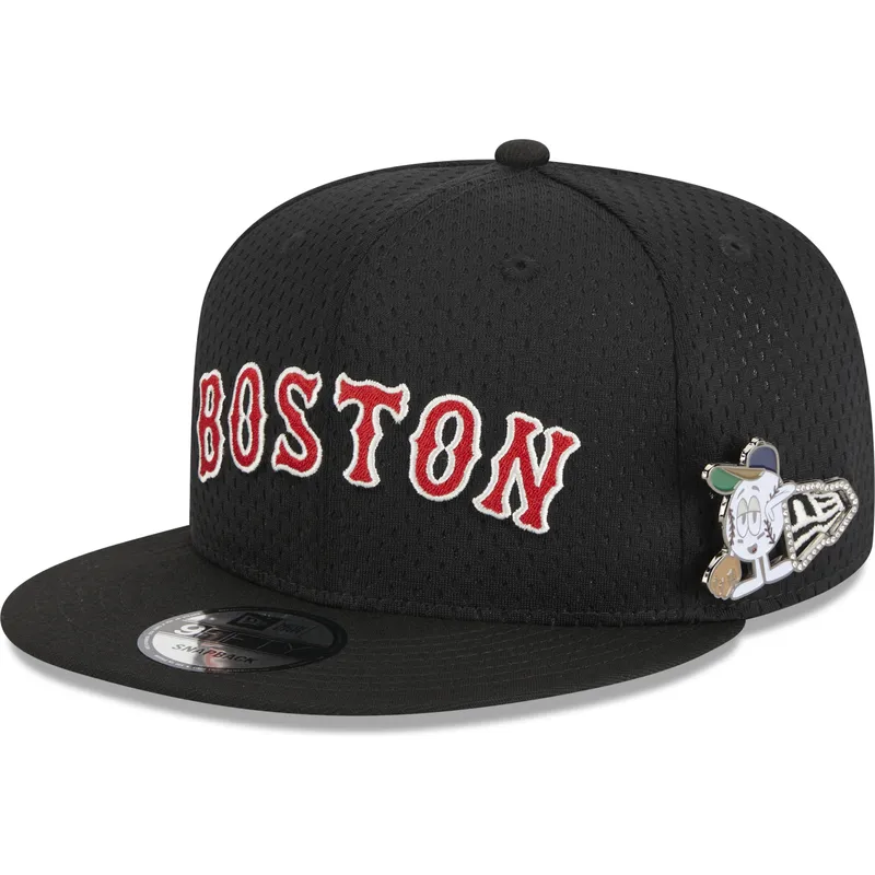 Cappello piatto nero snapback 9FIFTY Post-Up Pin dei Boston Red
