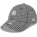 new-era-curved-brim-women-9forty-houndstooth-new-york-yankees-mlb-black-and-white-adjustable-cap