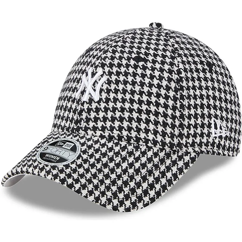 cappelli-curva-nero-cinghia-regolabile-9forty-houndstooth-dei-new-york-yankees-mlb-di-new-era