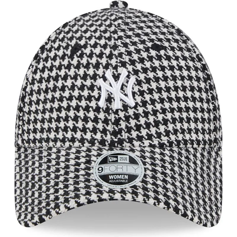 cappelli-curva-nero-cinghia-regolabile-9forty-houndstooth-dei-new-york-yankees-mlb-di-new-era