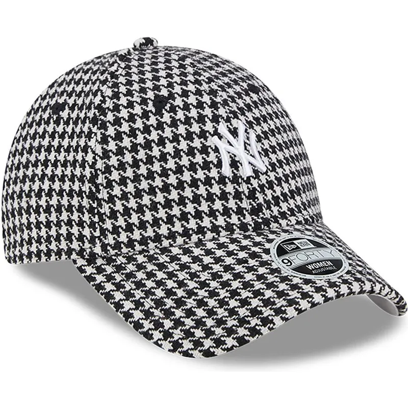 cappelli-curva-nero-cinghia-regolabile-9forty-houndstooth-dei-new-york-yankees-mlb-di-new-era