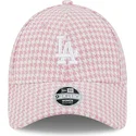 cappellino-curvo-rosa-e-bianco-regolabile-da-donna-9forty-houndstooth-los-angeles-dodgers-mlb-di-new-era