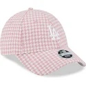 cappellino-curvo-rosa-e-bianco-regolabile-da-donna-9forty-houndstooth-los-angeles-dodgers-mlb-di-new-era