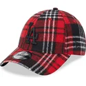 cappello-curvo-rosso-regolabile-con-logo-nero-9forty-check-dei-los-angeles-dodgers-mlb-di-new-era